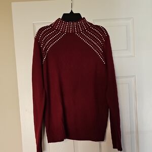 Juicy Couture Burgundy Studded Mock Neck Sweater